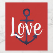 Étiquette Pour Bouteilles De Vin Ancre nautique + script LOVE | (Étiquettes simples)