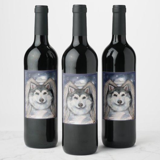 Étiquette Pour Bouteilles De Vin Angel de malamute de l'Alaska (Bouteilles)