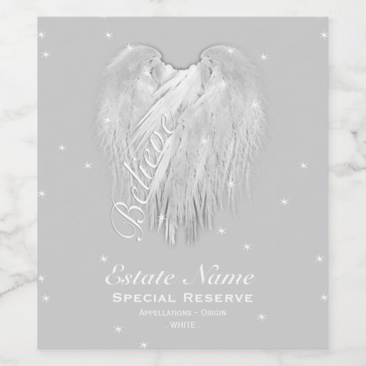 Étiquette Pour Bouteilles De Vin ANGEL WINGS 'Croire' Coeur magique (Étiquettes simples)