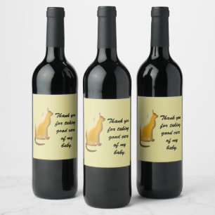 Étiquette Pour Bouteilles De Vin Animaux de compagnie Sitter Chat aidant Merci four