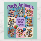 Étiquette Pour Bouteilles De Vin Animaux de fête "Bonne année" (Étiquettes simples)