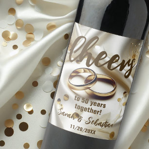 Étiquette Pour Bouteilles De Vin Anneaux d'or entrelacés 50e anniversaire de mariag