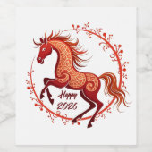 Étiquette Pour Bouteilles De Vin Année du cheval 2026 (Étiquettes simples)