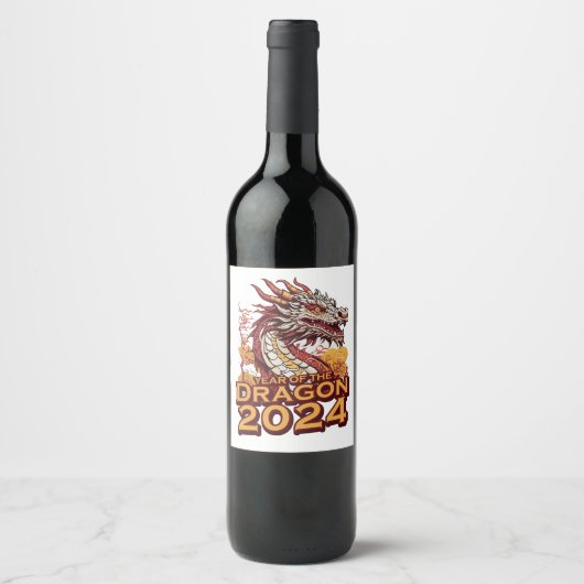 Étiquette Pour Bouteilles De Vin Année du dragon 2024 (Devant)