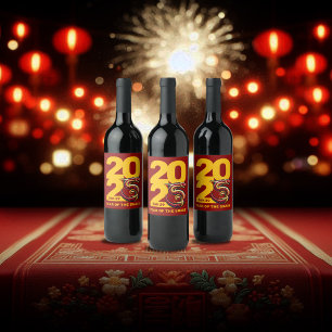 Étiquette Pour Bouteilles De Vin Année rouge or du serpent 2025
