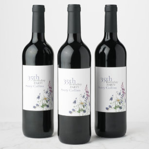 Étiquette Pour Bouteilles De Vin Anniversaire 35 ans Fleur de sauvageon aquarelle f