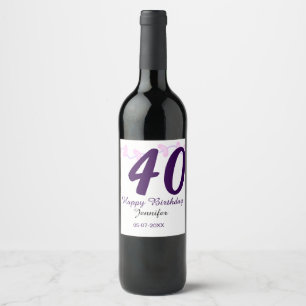 Étiquette Pour Bouteilles De Vin anniversaire 40 ans nom date année épingle florale