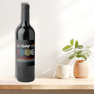 Étiquette Pour Bouteilles De Vin Anniversaire 40 ans Vintage 1986 Rayure Rétro