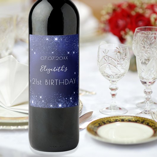 Étiquette Pour Bouteilles De Vin Anniversaire bleu marine parties scintillant monog