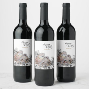 Étiquette Pour Bouteilles De Vin Anniversaire botanique élégant du tigre