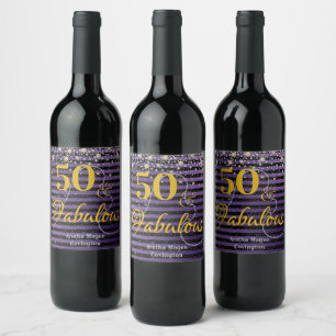 Étiquette Pour Bouteilles De Vin Anniversaire de 50 et fabuleux perles de diamants
