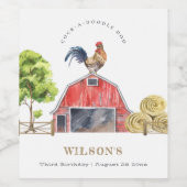 Étiquette Pour Bouteilles De Vin Anniversaire de enfant d'aquarelle de la ferme de  (Étiquettes simples)