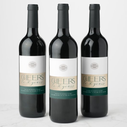 Étiquette Pour Bouteilles De Vin ANNIVERSAIRE D'ENTREPRISE élégant vert or affaires (Bouteilles)