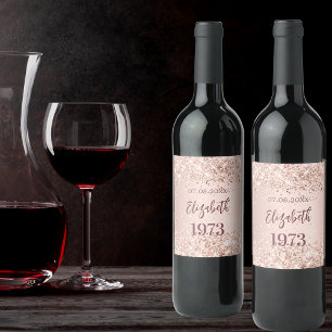 Étiquette Pour Bouteilles De Vin Anniversaire fête année rose confetti d'or
