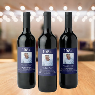 Étiquette Pour Bouteilles De Vin Anniversaire marine bleu photo fun faits bio année