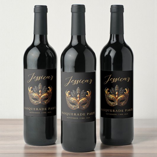 Étiquette Pour Bouteilles De Vin Anniversaire Masquerade Black Gold