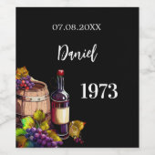 Étiquette Pour Bouteilles De Vin Anniversaire noir nom année de naissance (Étiquettes simples)