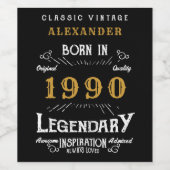 Étiquette Pour Bouteilles De Vin Anniversaire personnalisé 1990 Ajouter Votre Nom L (Étiquettes simples)