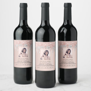 Étiquette Pour Bouteilles De Vin Anniversaire photo rose argent fun faits bio