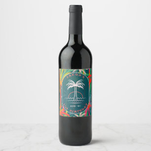 Étiquette Pour Bouteilles De Vin Anniversaire Plage palmier tropical Plage d'arbre