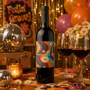 Étiquette Pour Bouteilles De Vin Anniversaire Rétro Groovy 50 ans