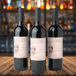 Étiquette Pour Bouteilles De Vin Anniversaire rose or blush parties scintillant pou