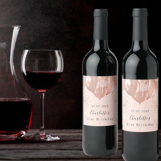 Étiquette Pour Bouteilles De Vin Anniversaire rose or blush rose ballons amusant