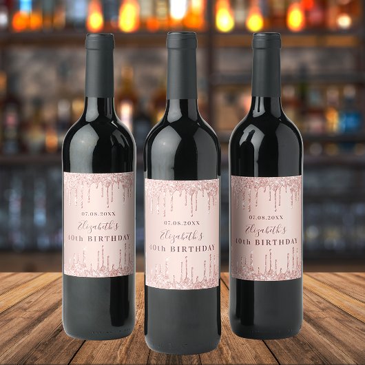 Étiquette Pour Bouteilles De Vin Anniversaire rose or parties scintillant monogramm