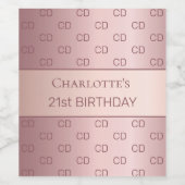 Étiquette Pour Bouteilles De Vin Anniversaire rose poussiéreux monogramme rose (Étiquettes simples)