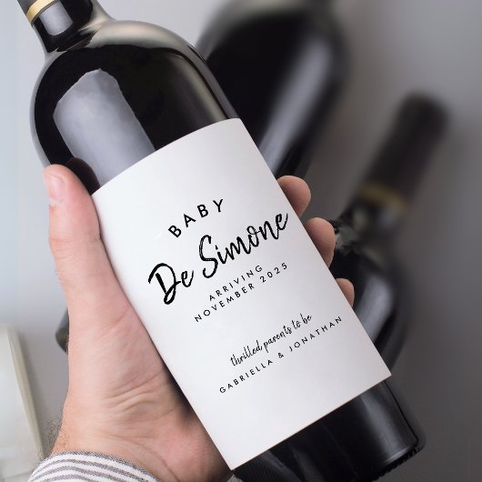 Étiquette Pour Bouteilles De Vin Annonce de grossesse noir blanc moderne 