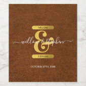 Étiquette Pour Bouteilles De Vin Antique Faux Mariage en cuir et en or (Étiquettes simples)