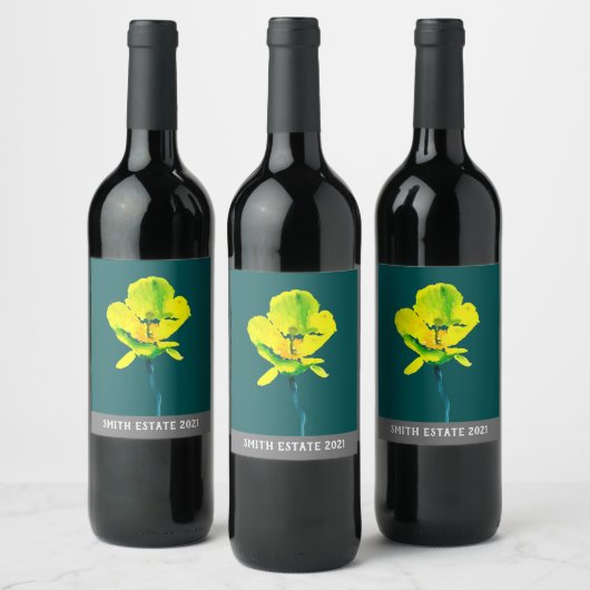 Étiquette Pour Bouteilles De Vin Aquarelle abstraite de fleurs jaunes (Bouteilles)