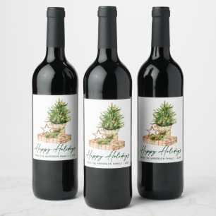 Étiquette Pour Bouteilles De Vin Aquarelle Arbre Calligraphie Ink Script Holiday
