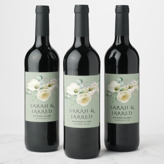Étiquette Pour Bouteilles De Vin Aquarelle Blanc Calla Lilies (Bouteilles)