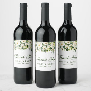Étiquette Pour Bouteilles De Vin Aquarelle blanche mariage Aquarelle Merci floral G