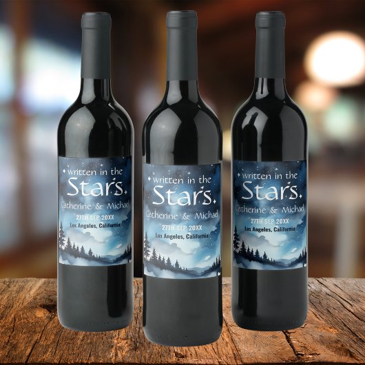 Étiquette Pour Bouteilles De Vin Aquarelle Bleu étoile Ciel Mariage céleste