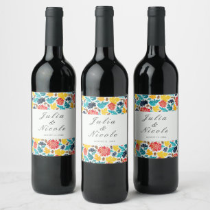 Étiquette Pour Bouteilles De Vin Aquarelle bleu naturel Jaune Mariage de tournesols