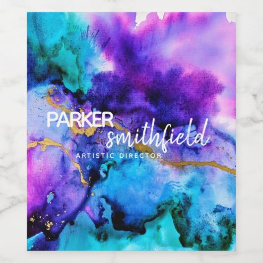 Étiquette Pour Bouteilles De Vin Aquarelle bleu violet or (Étiquettes simples)