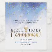 Étiquette Pour Bouteilles De Vin Aquarelle bleue Première communion sainte (Étiquettes simples)