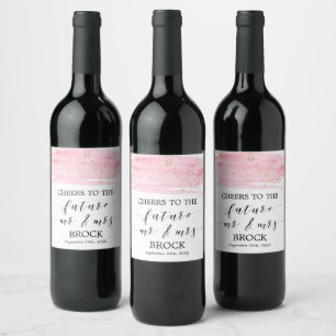 Étiquette Pour Bouteilles De Vin Aquarelle Blush & Gold Future M & Mme Fiançailles