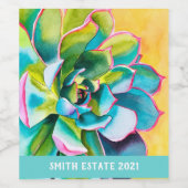 Étiquette Pour Bouteilles De Vin Aquarelle botanique de succulente (Étiquettes simples)