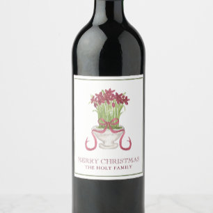 Étiquette Pour Bouteilles De Vin Aquarelle Bourgogne Amaryllis Noël