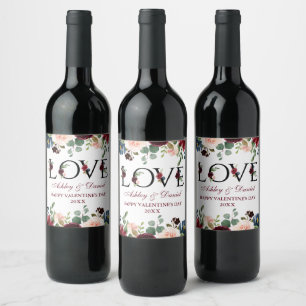 Étiquette Pour Bouteilles De Vin Aquarelle Bourgogne Amour floral mixte Saint-Valen