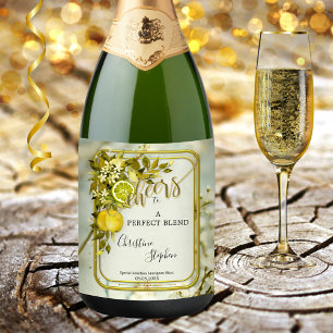 Étiquette Pour Bouteilles De Vin Aquarelle Citron Cheers Mariage de verger