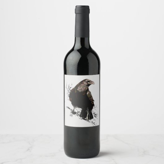Étiquette Pour Bouteilles De Vin Aquarelle Corbeau Oiseau Art animal (Devant)