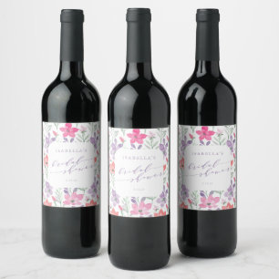 Étiquette Pour Bouteilles De Vin Aquarelle couleur violet rose personnalisée Fête d