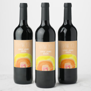 Étiquette Pour Bouteilles De Vin Aquarelle d'amour orangée Rainbow