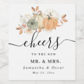 Étiquette Pour Bouteilles De Vin Aquarelle d'automne Citrouilles et fleurs (Étiquettes simples)