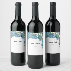 Étiquette Pour Bouteilles De Vin Aquarelle de fusion florale bleu peinte à la main