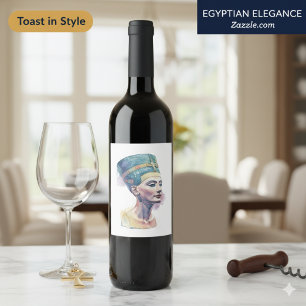 Étiquette Pour Bouteilles De Vin Aquarelle de la reine Néfertiti – Art égyptien 
